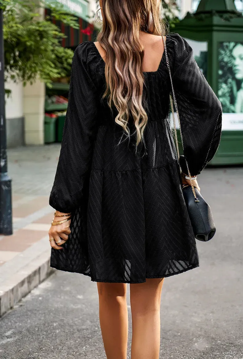 Elegant Chiffon A Line Slash Neck Sheer Fairycore Mini Dress