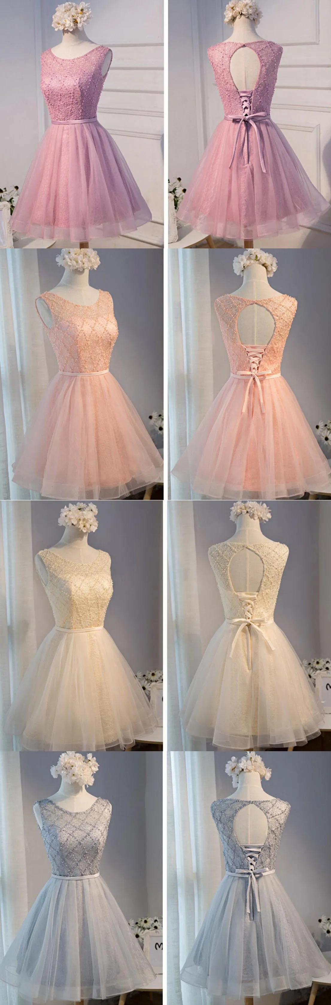 Elegant Diamond Beads  Lace Organza Sleeveless Scoop Neckline Lace Up Back For Teen Lovely Homecoming Dress,BD0127