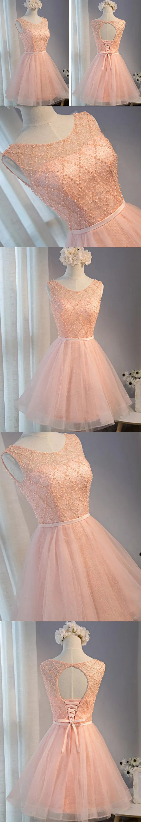 Elegant Diamond Beads  Lace Organza Sleeveless Scoop Neckline Lace Up Back For Teen Lovely Homecoming Dress,BD0127