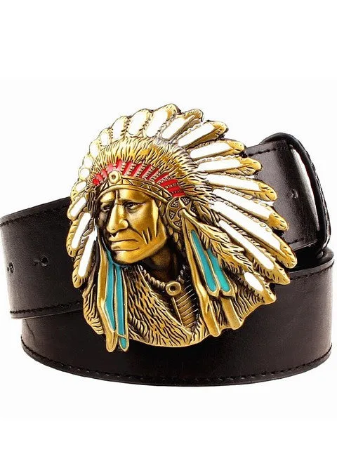 Fashion men belt indian head buckle west cowboy belt for men punk rock belts