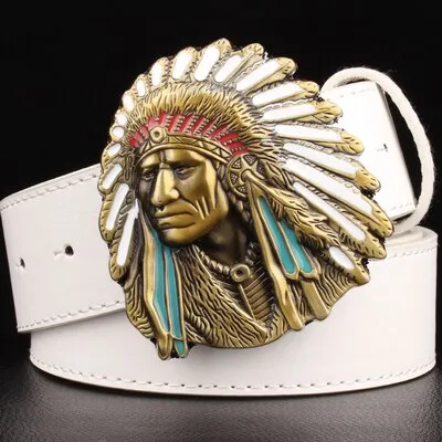 Fashion men belt indian head buckle west cowboy belt for men punk rock belts