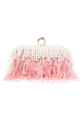 Feather & Waterfall Pearl Clutch - Mauve Pink