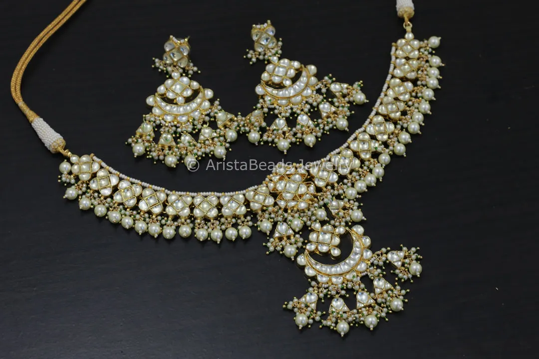 Fine Pachi Kundan Necklace Set - Clear