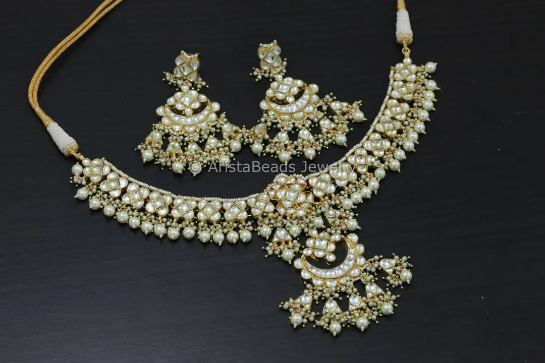 Fine Pachi Kundan Necklace Set - Clear