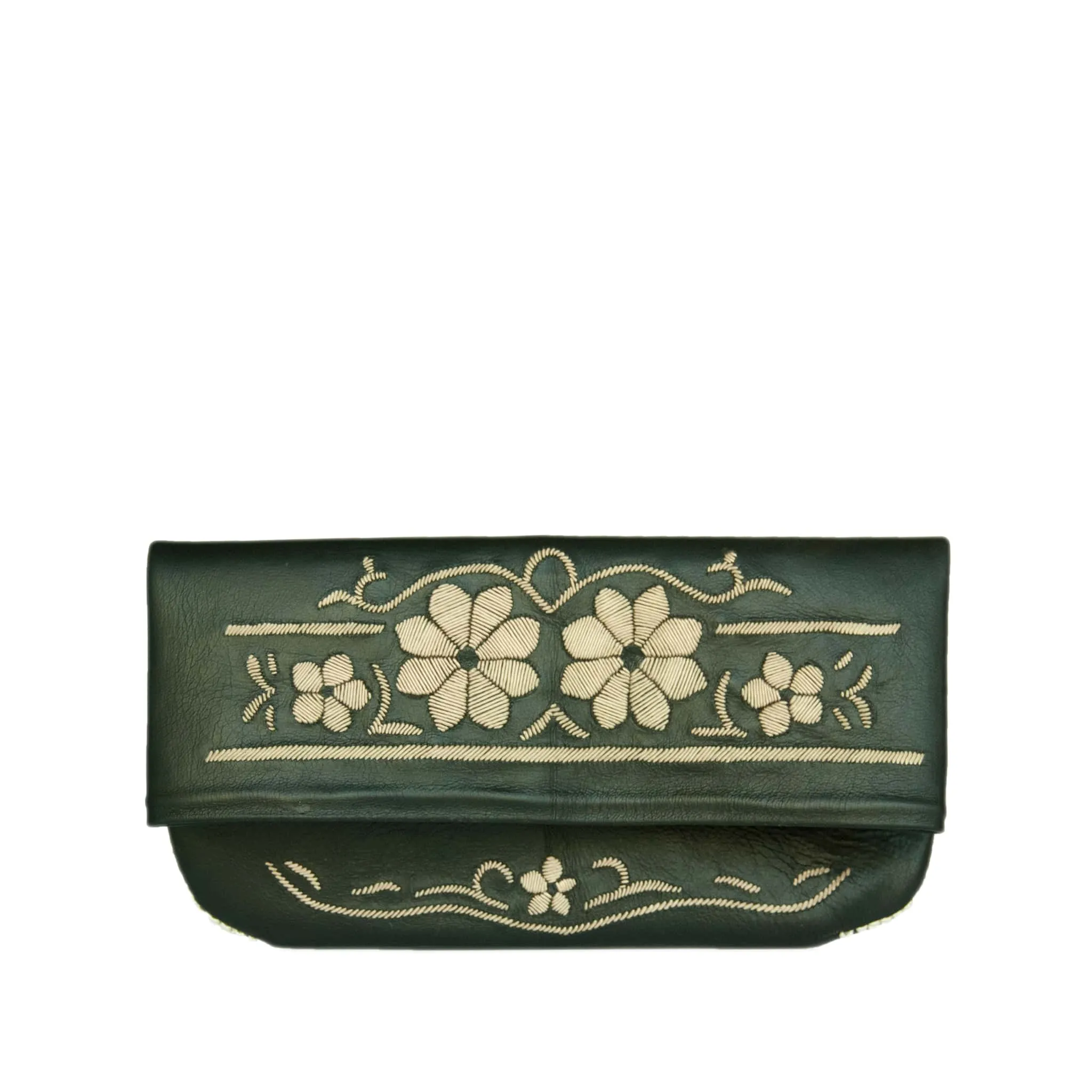 Floral Evening Clutch Bag in Black, Beige