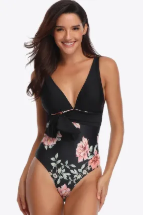 FLORAL TIED ONE PIECE SWIMSUIT