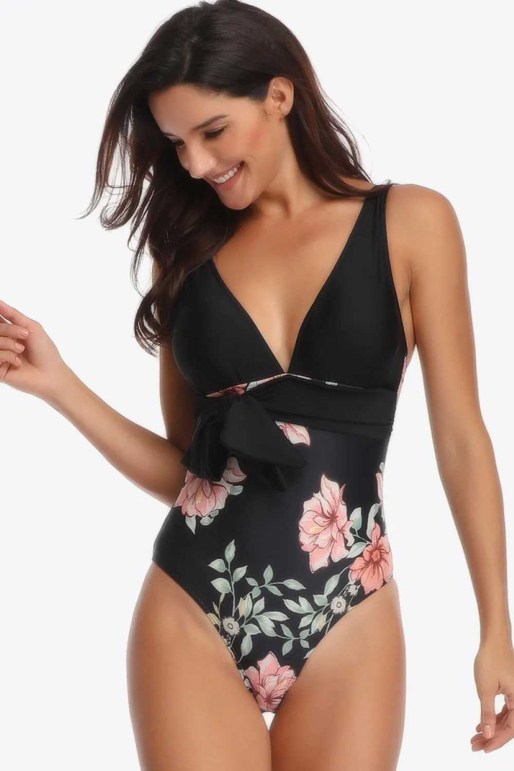 FLORAL TIED ONE PIECE SWIMSUIT