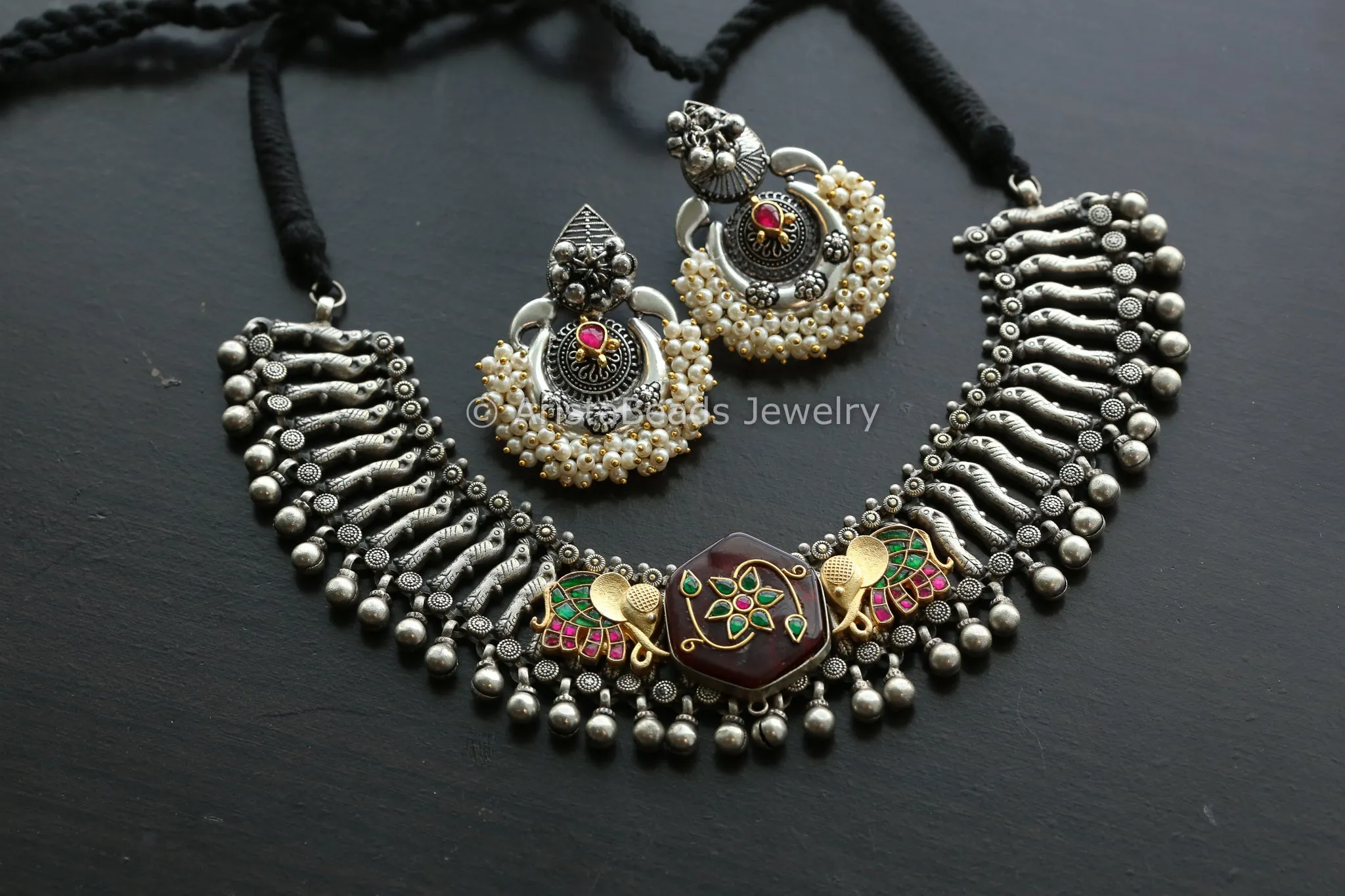 Fusion Kundan Dual Tone Necklace Set (ABJ-N101-53)