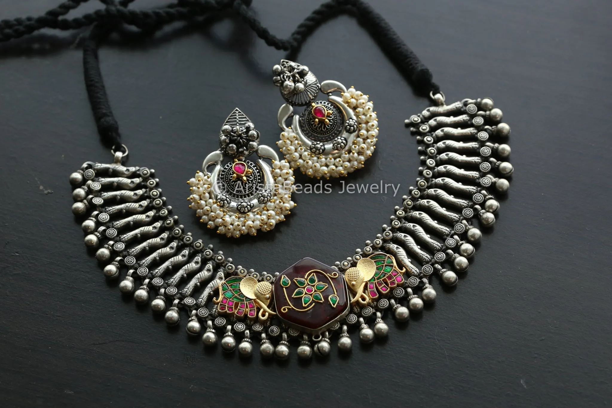 Fusion Kundan Dual Tone Necklace Set (ABJ-N101-53)