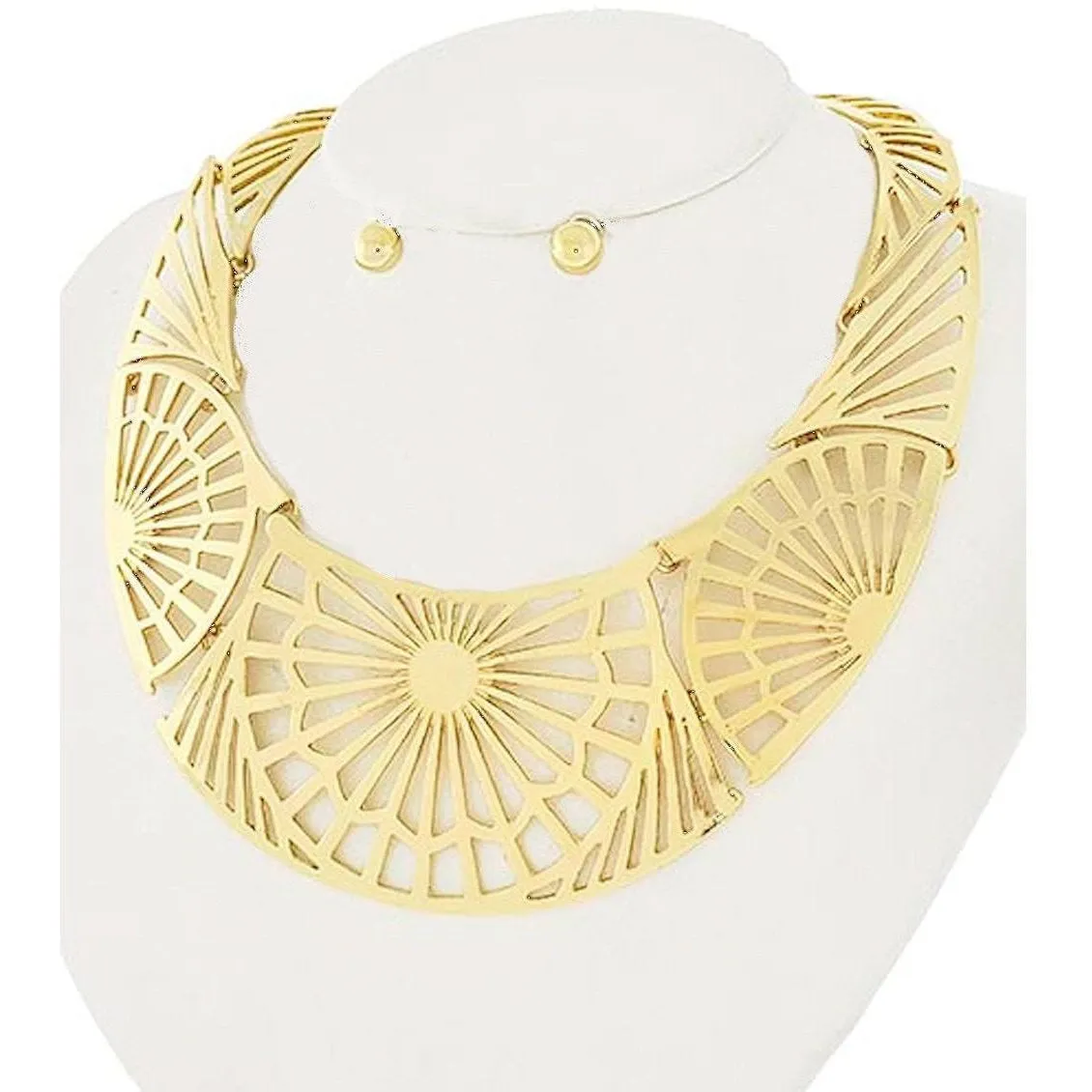 Gold  Starburst Statement Bib Necklace Set