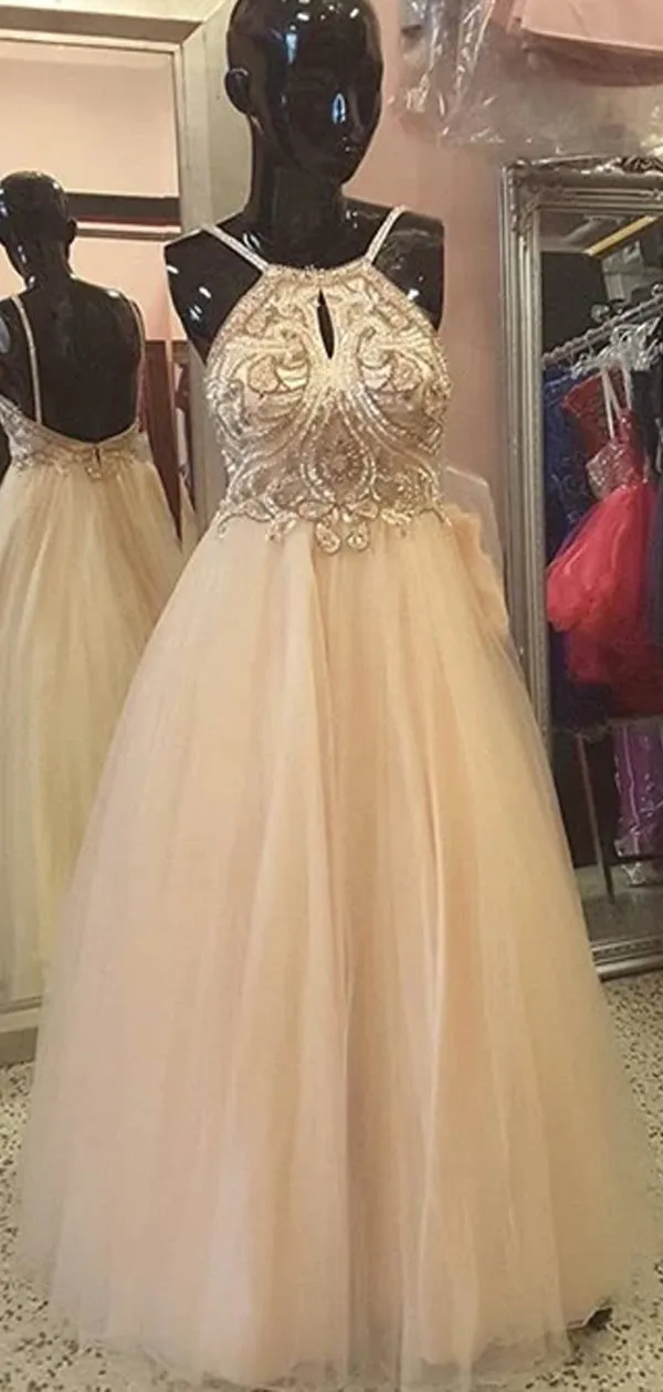 Gorgeous Sequins Appliques Sparkly Beading Spaghetti Strap Long A-line  Prom Gown Dresses. DB1032