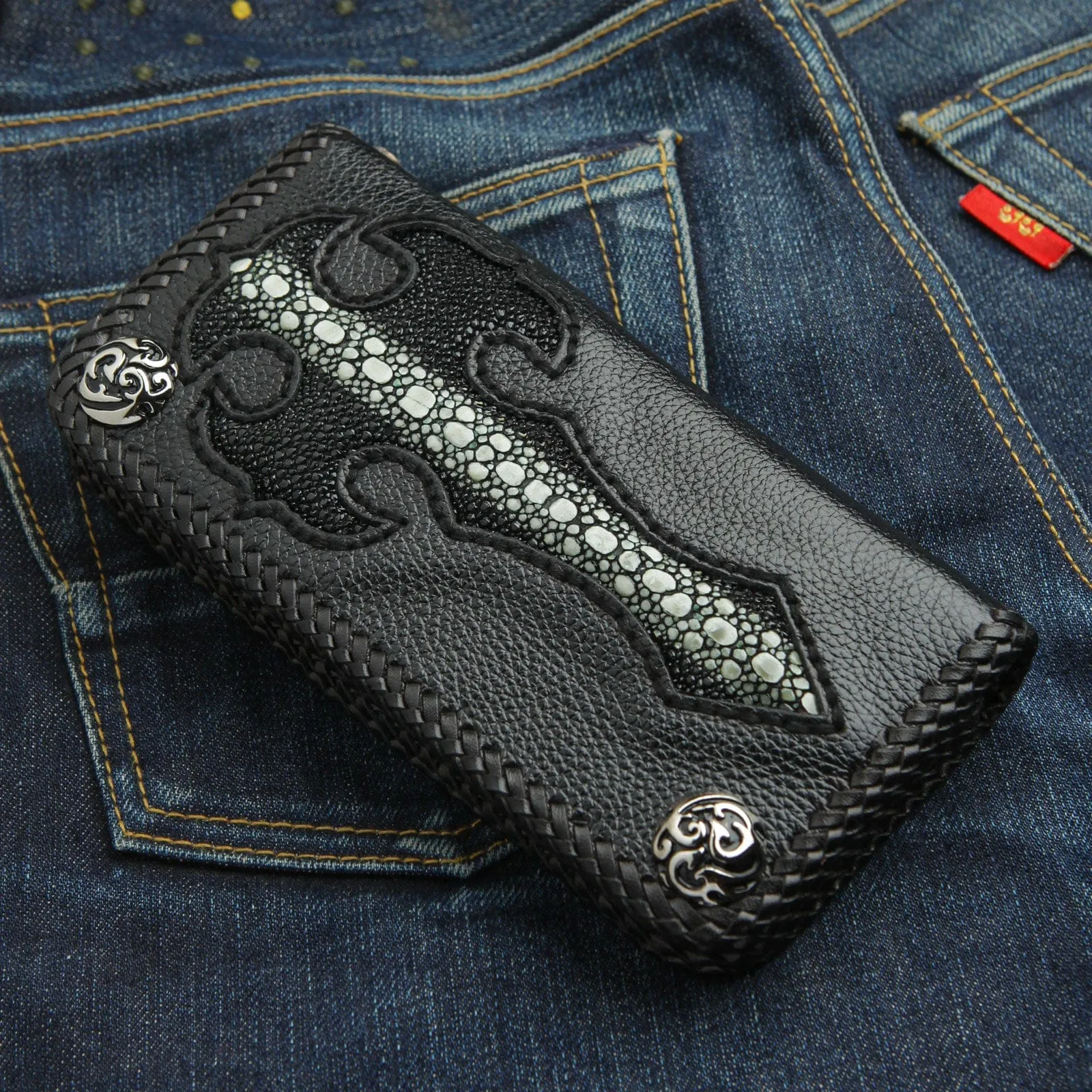 Gothic Cross Leather Biker Wallet