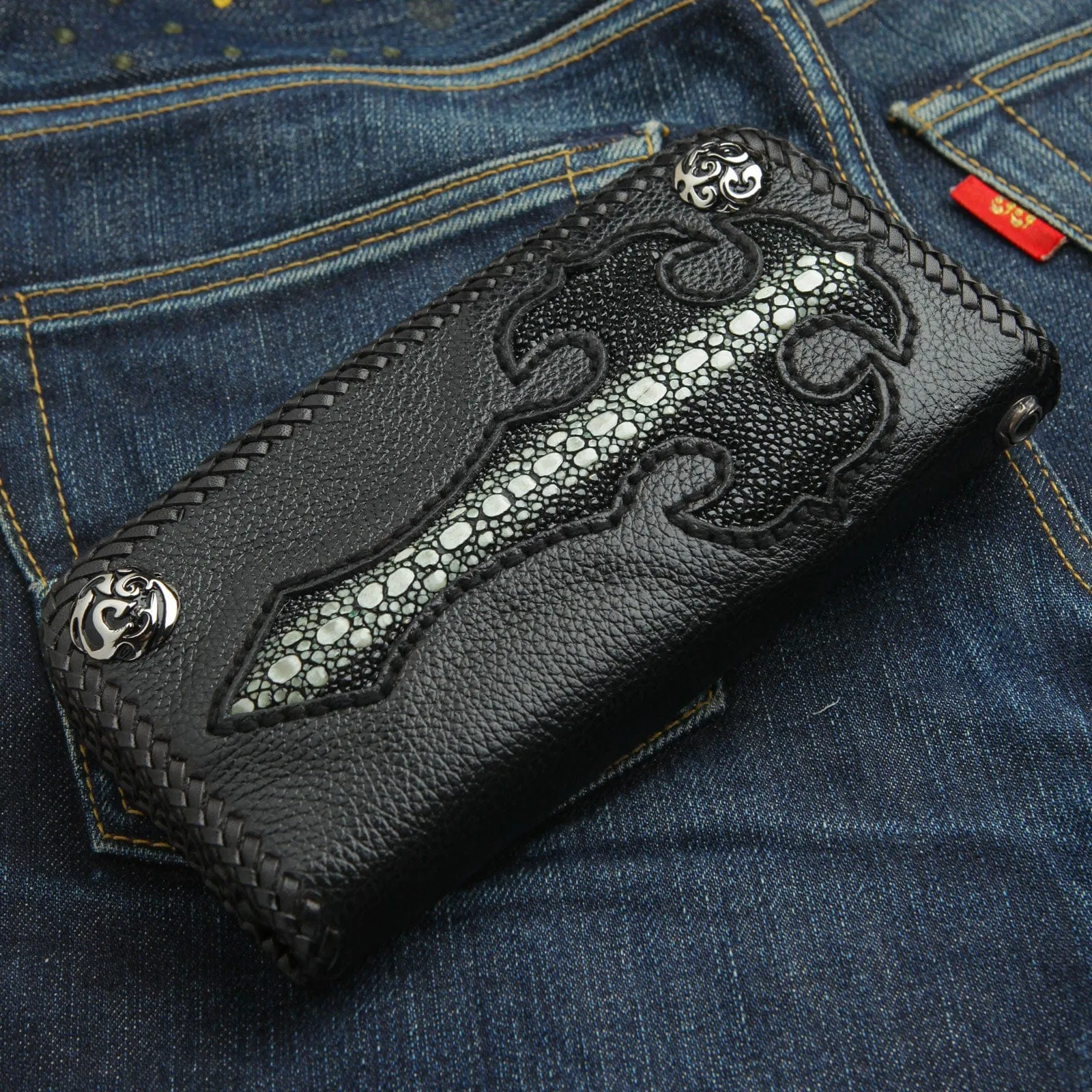 Gothic Cross Leather Biker Wallet