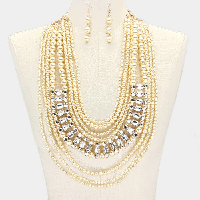 iLLASPARKZ Glass crystal & pearl statement bib necklace