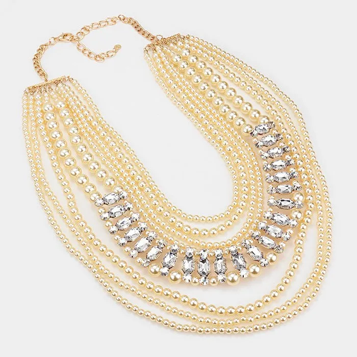 iLLASPARKZ Glass crystal & pearl statement bib necklace