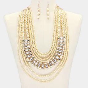 iLLASPARKZ Glass crystal & pearl statement bib necklace