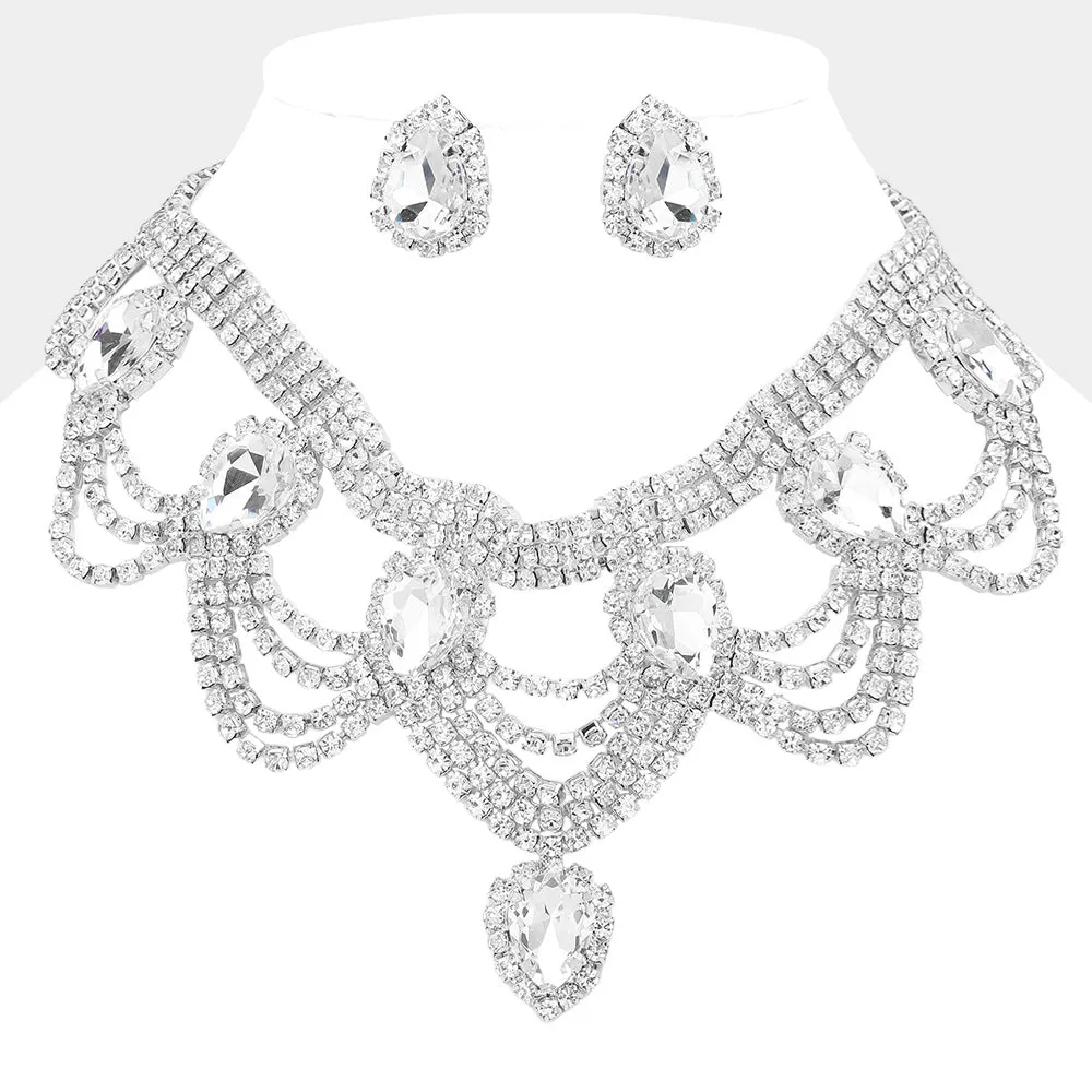 iLLASPARKZ Teardrop Stone Embellished Rhinestone Paved Chandelier Evening Choker Necklace