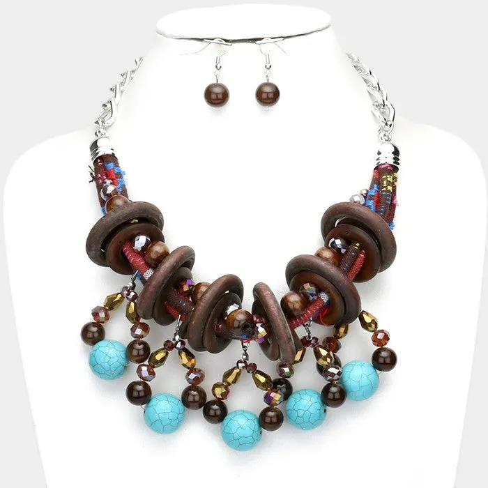 iLLASPARKZ Wooden hoops & turquoise beads necklace