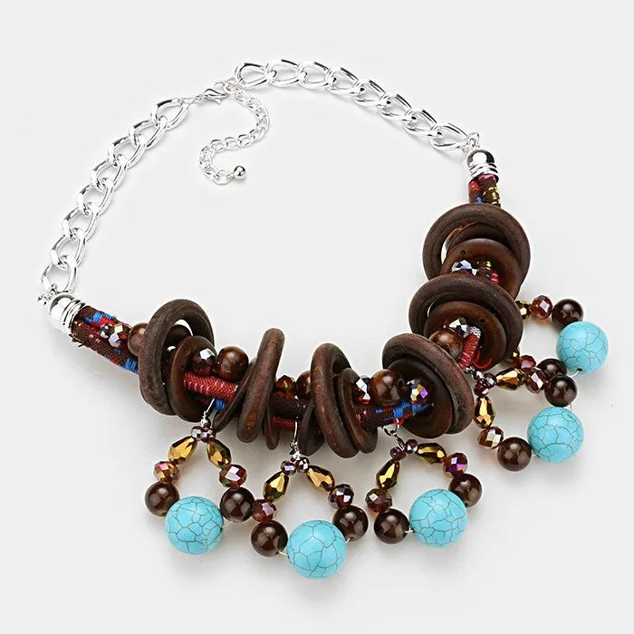 iLLASPARKZ Wooden hoops & turquoise beads necklace