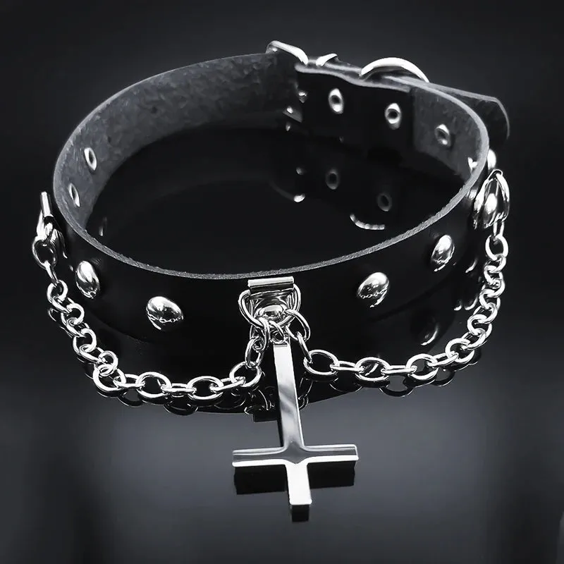 Inverted Cross Chocker Necklace