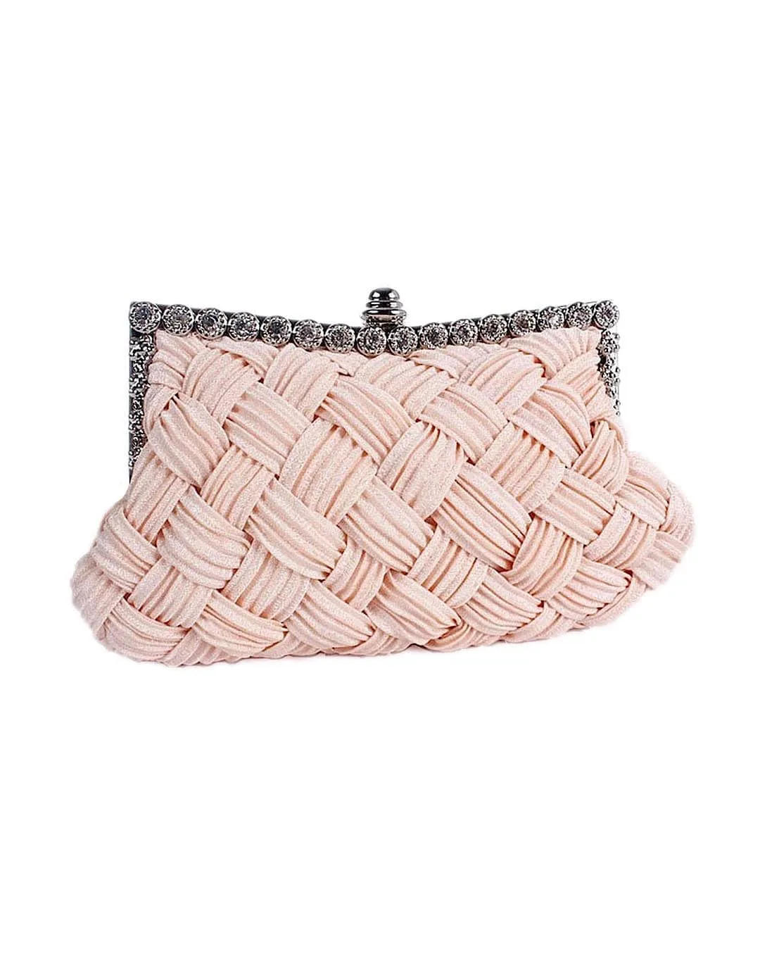 Knitted Satin Evening Clutch With Crystal Decoration