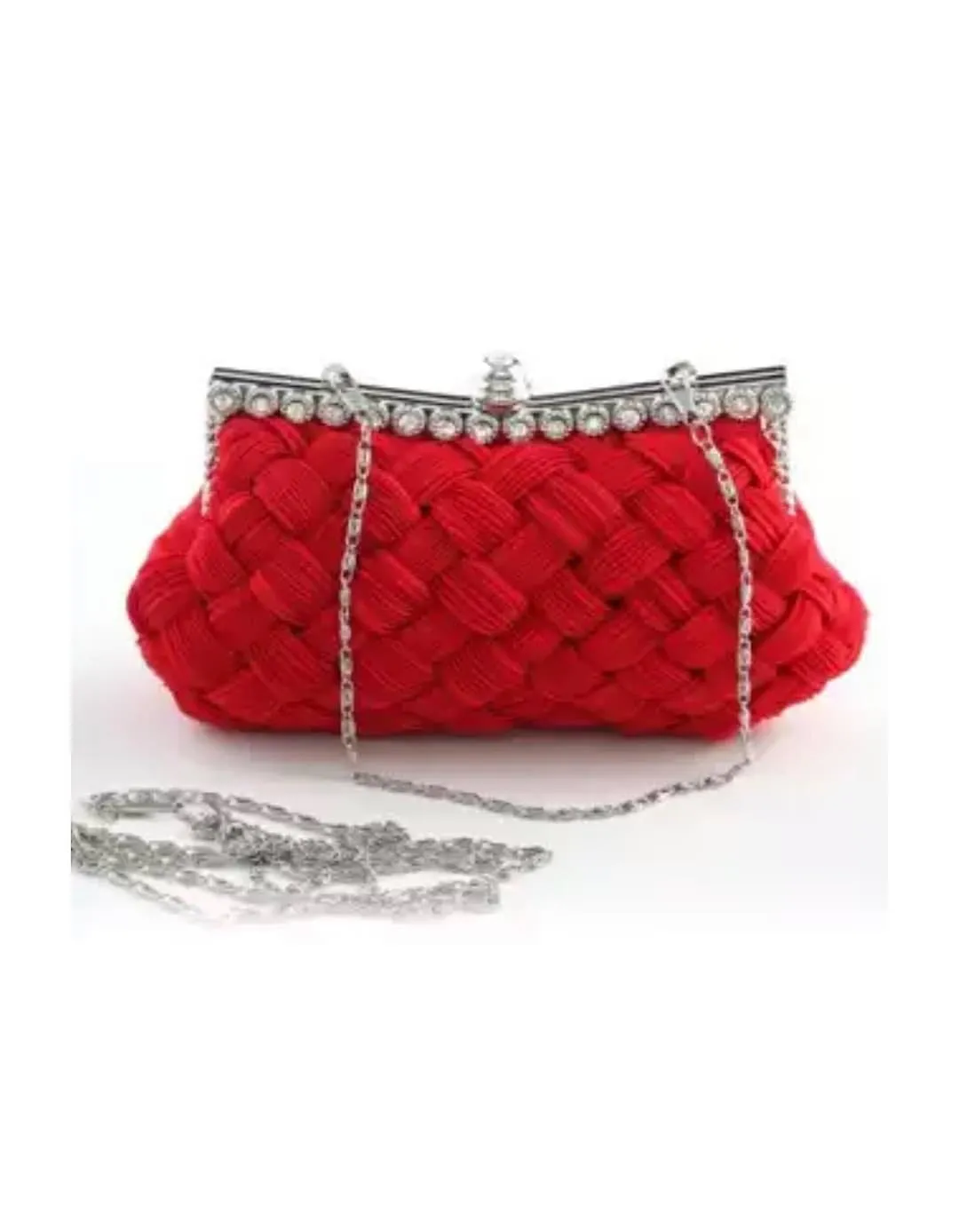 Knitted Satin Evening Clutch With Crystal Decoration