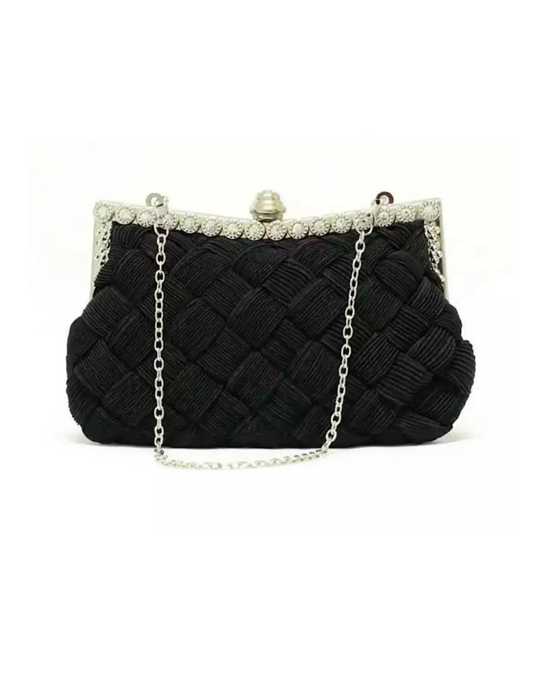 Knitted Satin Evening Clutch With Crystal Decoration