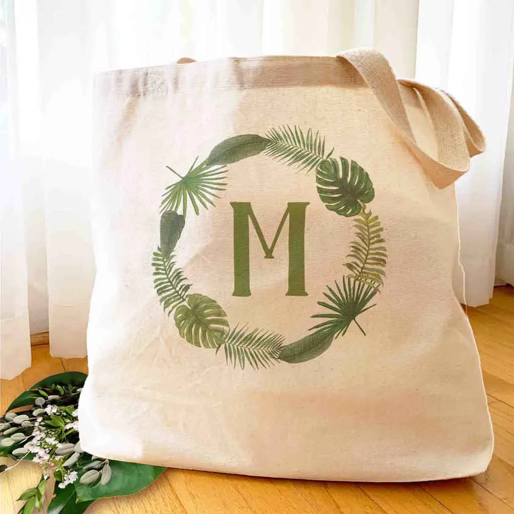 Large Tote Bag Personalized with a Tropical Leaf Design