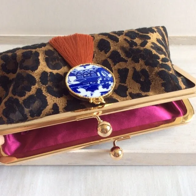 Leopard Brocade Fabric Clutch