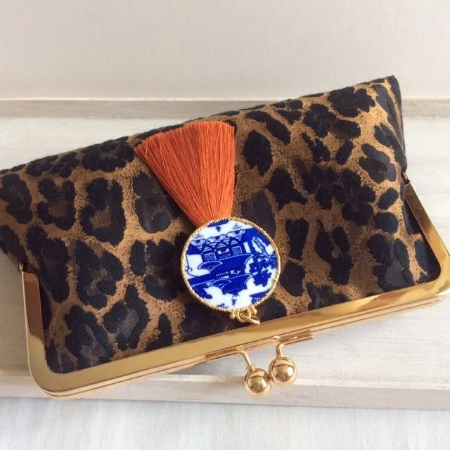 Leopard Brocade Fabric Clutch