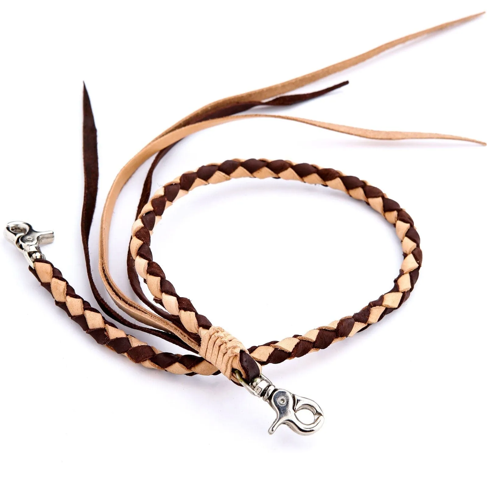 Light Brown Braided Real Cowhide Leather Biker Wallet Chain