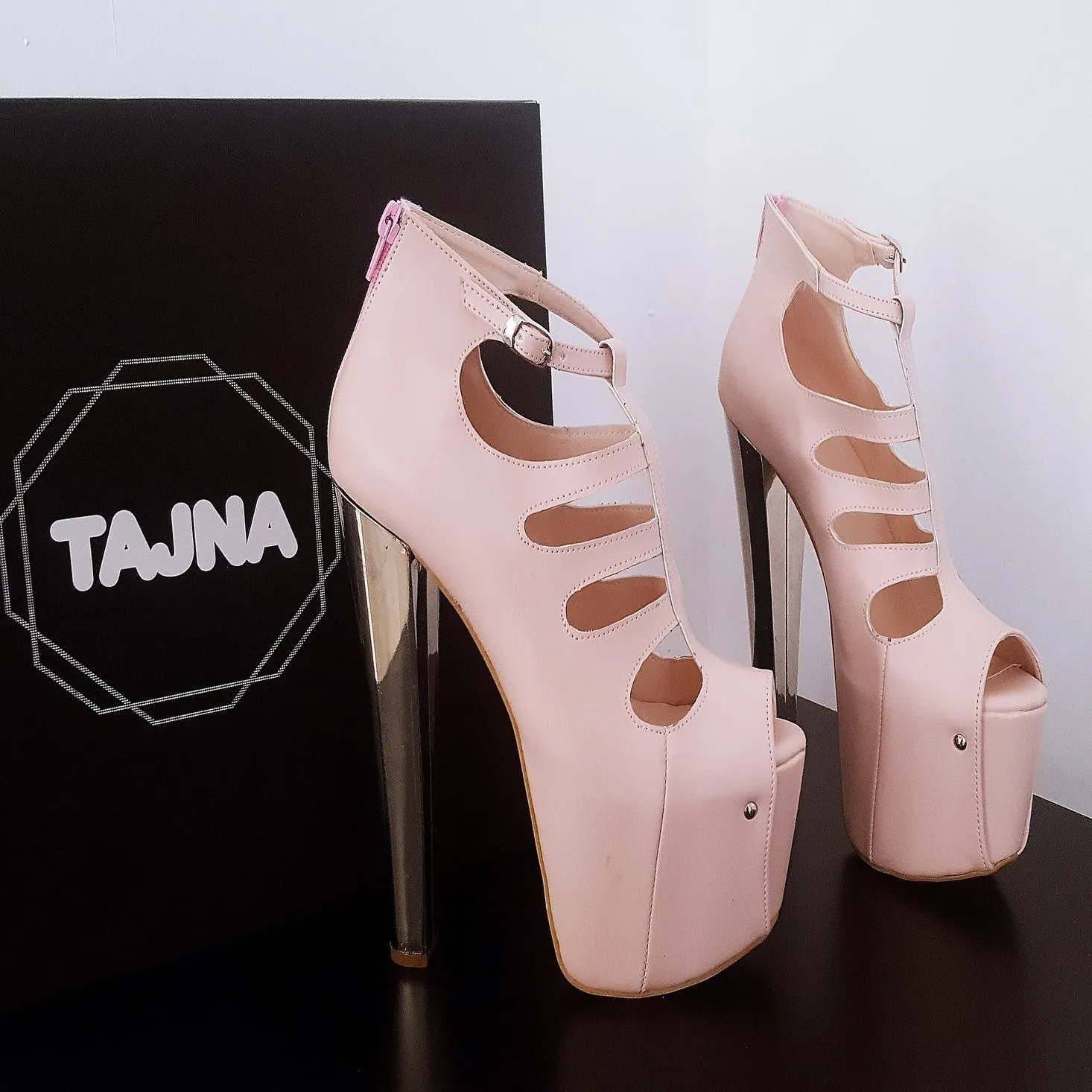 Light Pink Cage High Heel Platform Shoes