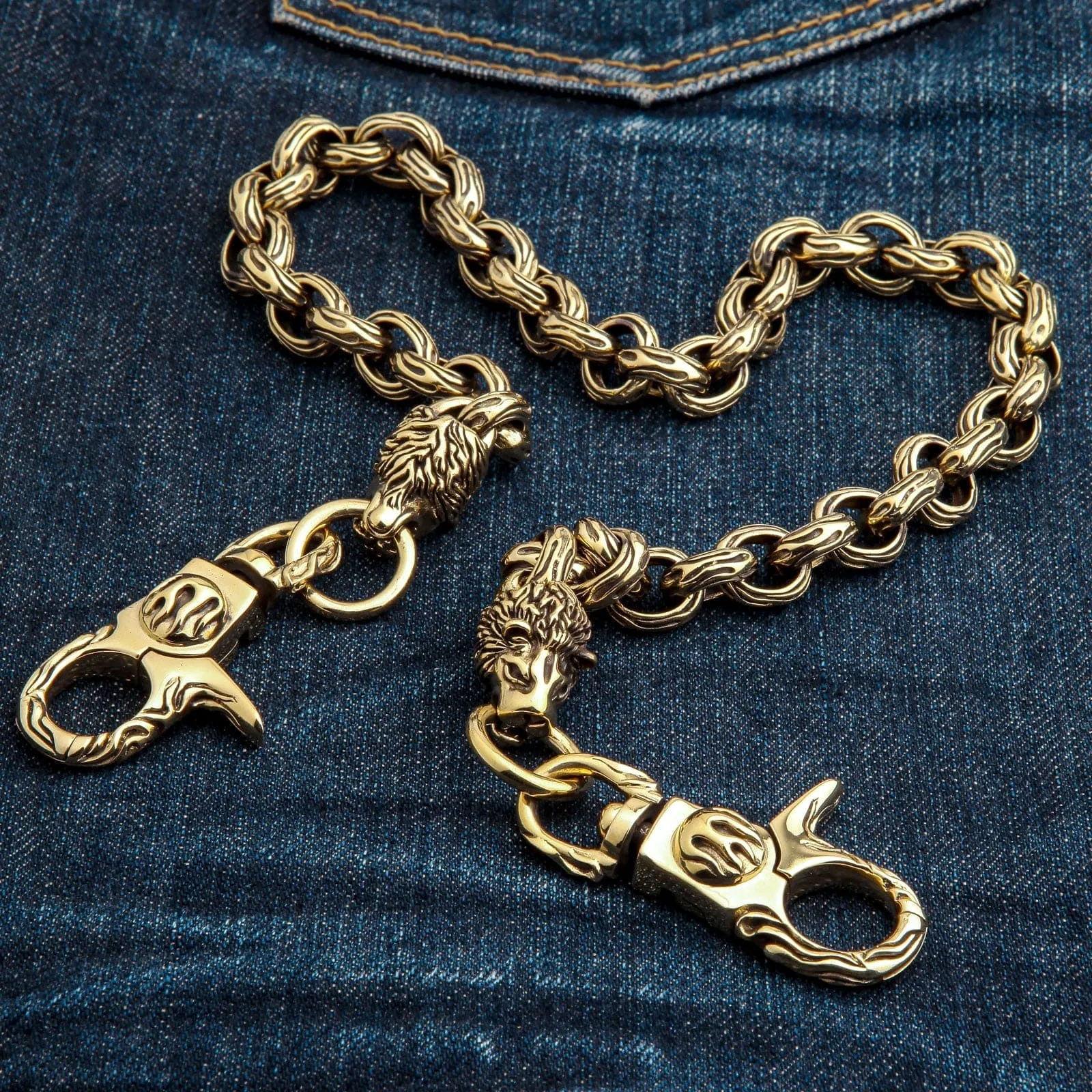 Lion Head Brass Biker Wallet Chain