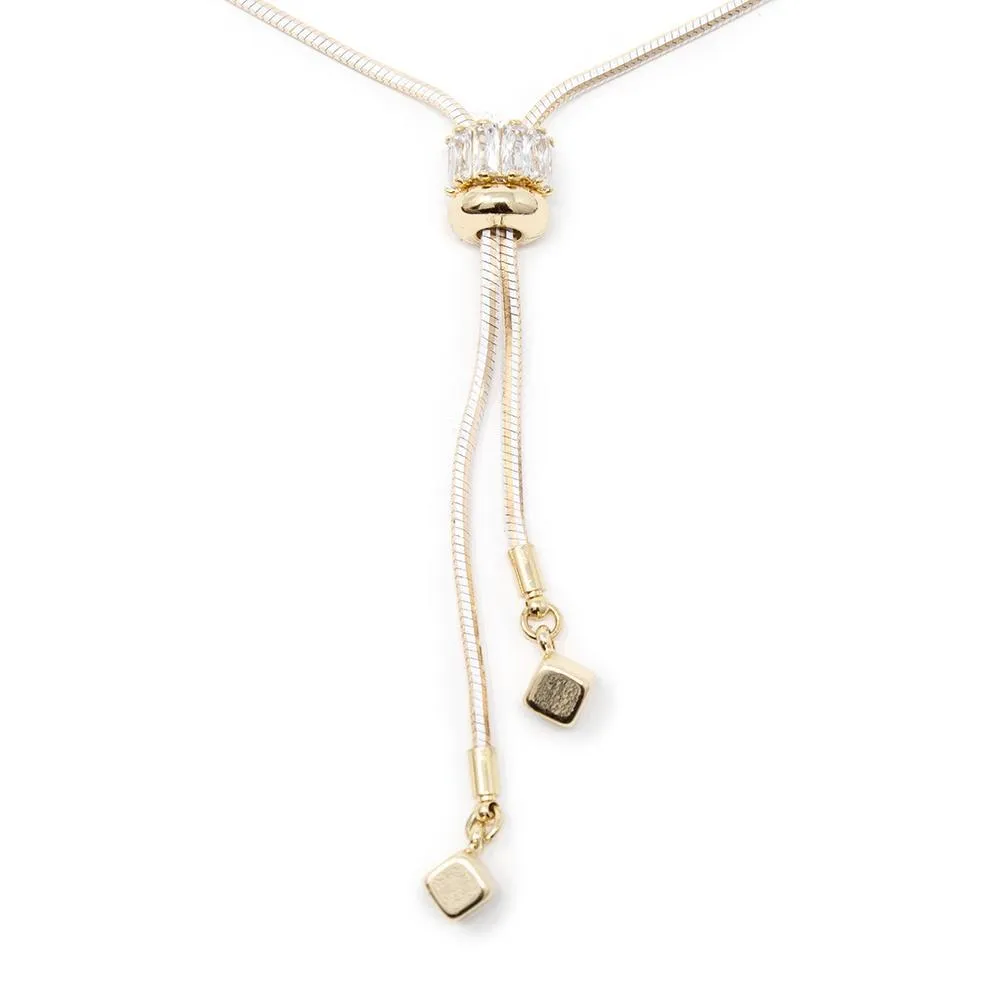 Liquid Metal CZ Lariat Necklace Gold/White