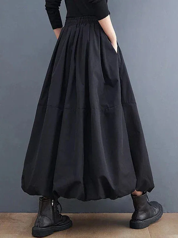 Maxi Black Chiffon Skirt with Drawstring Pocket - Plus Size