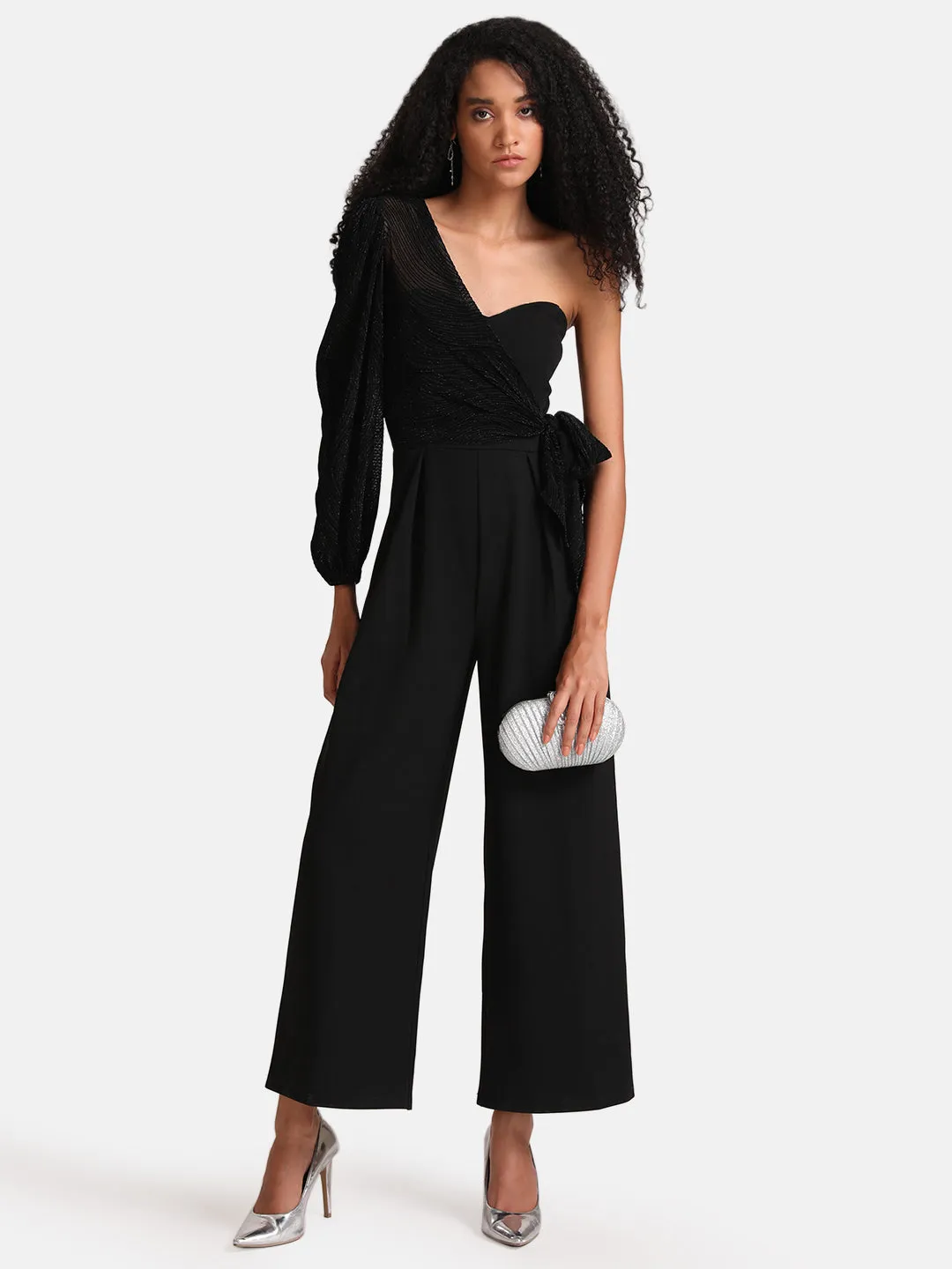 Mesh One Side Wrap Jumpsuit