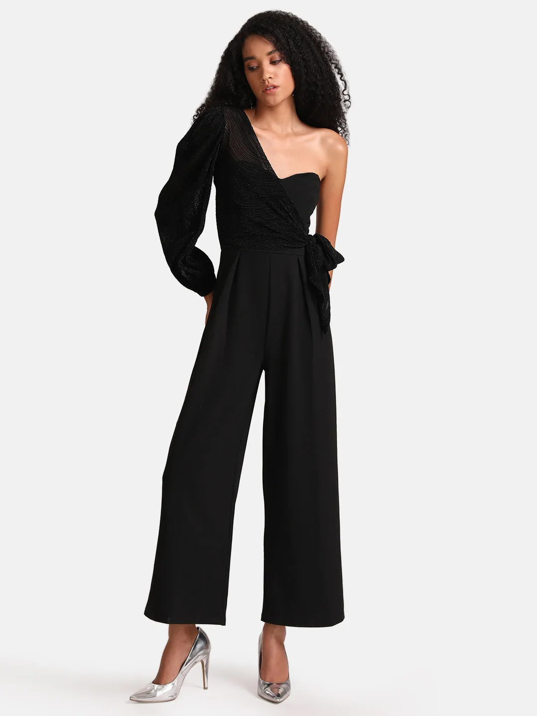 Mesh One Side Wrap Jumpsuit