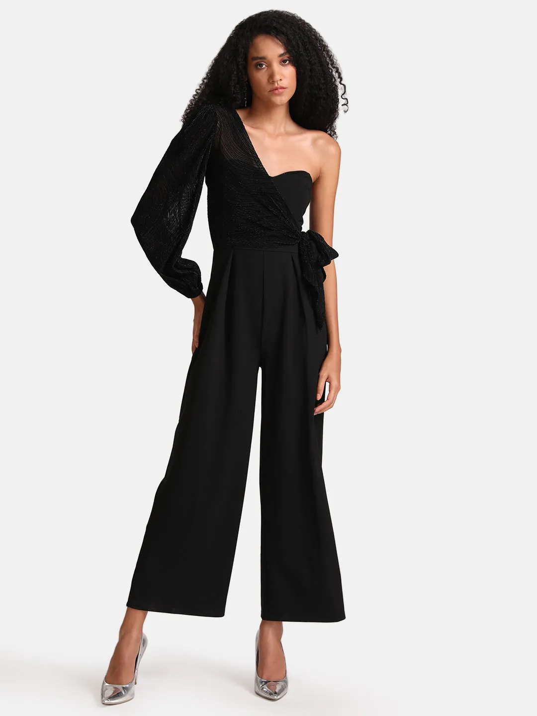 Mesh One Side Wrap Jumpsuit