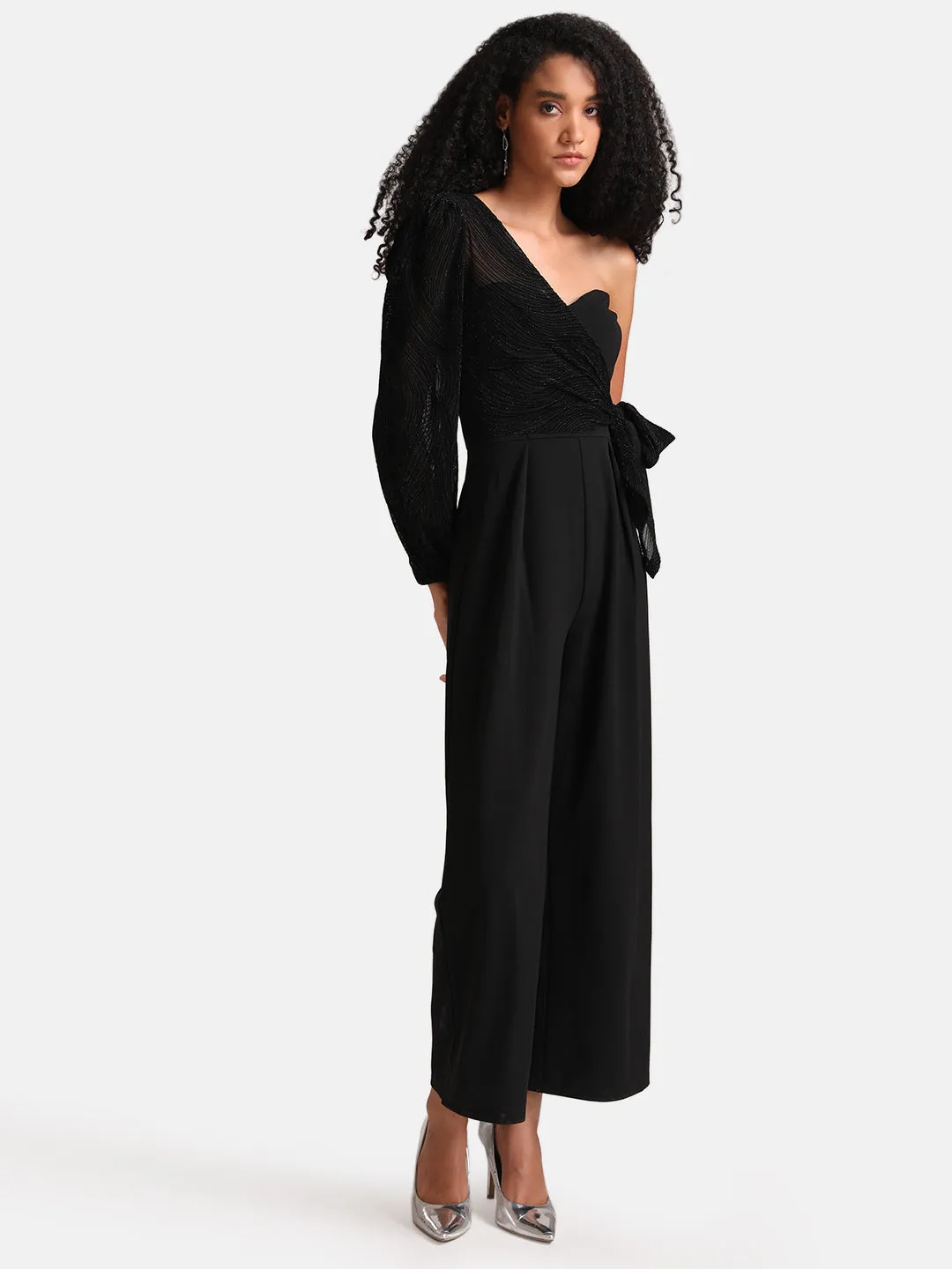 Mesh One Side Wrap Jumpsuit