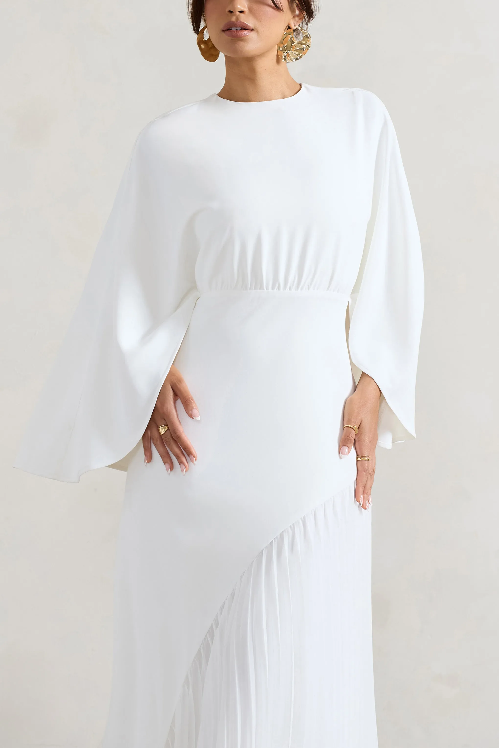 Milly | White Cape Maxi Dress With Asymmetric Chiffon Hem