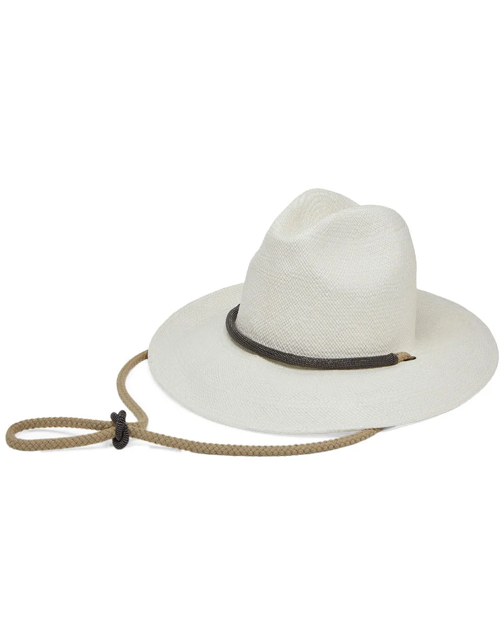 Monili-Embellished Straw Fedora in Panama