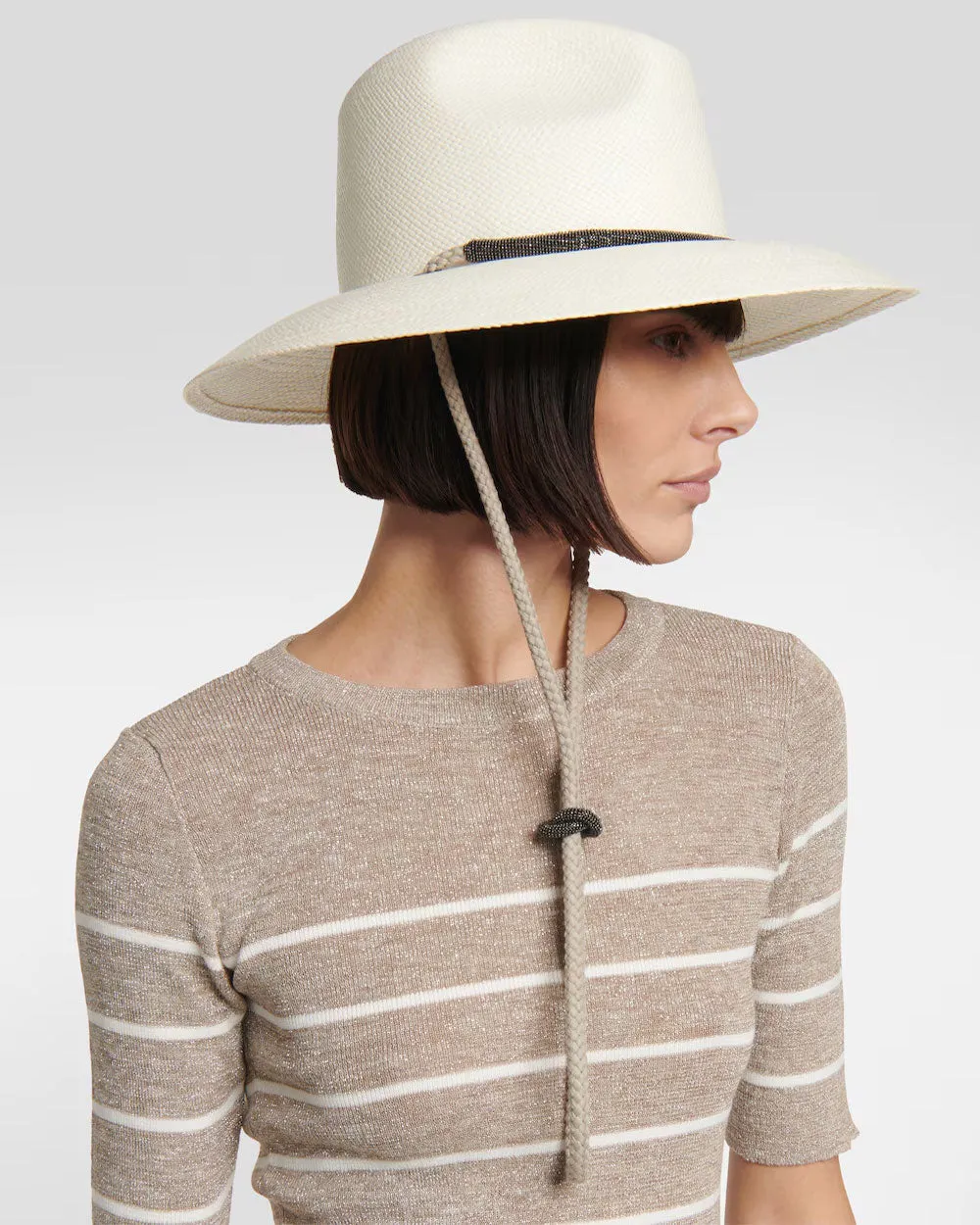 Monili-Embellished Straw Fedora in Panama