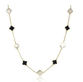 Onyx & Mother Of Pearl Clover Necklace