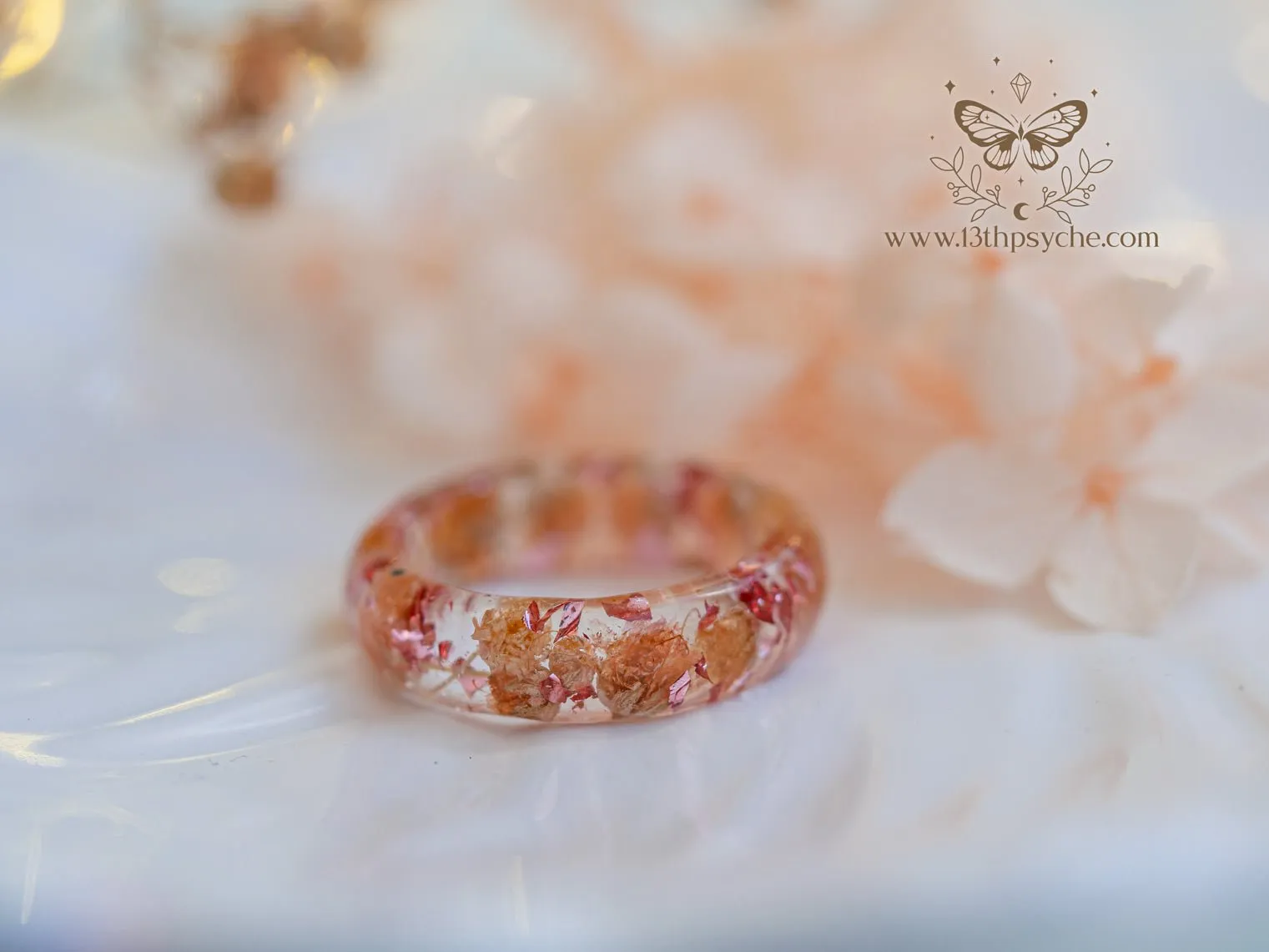 Orange baby's breath flowers resin ring