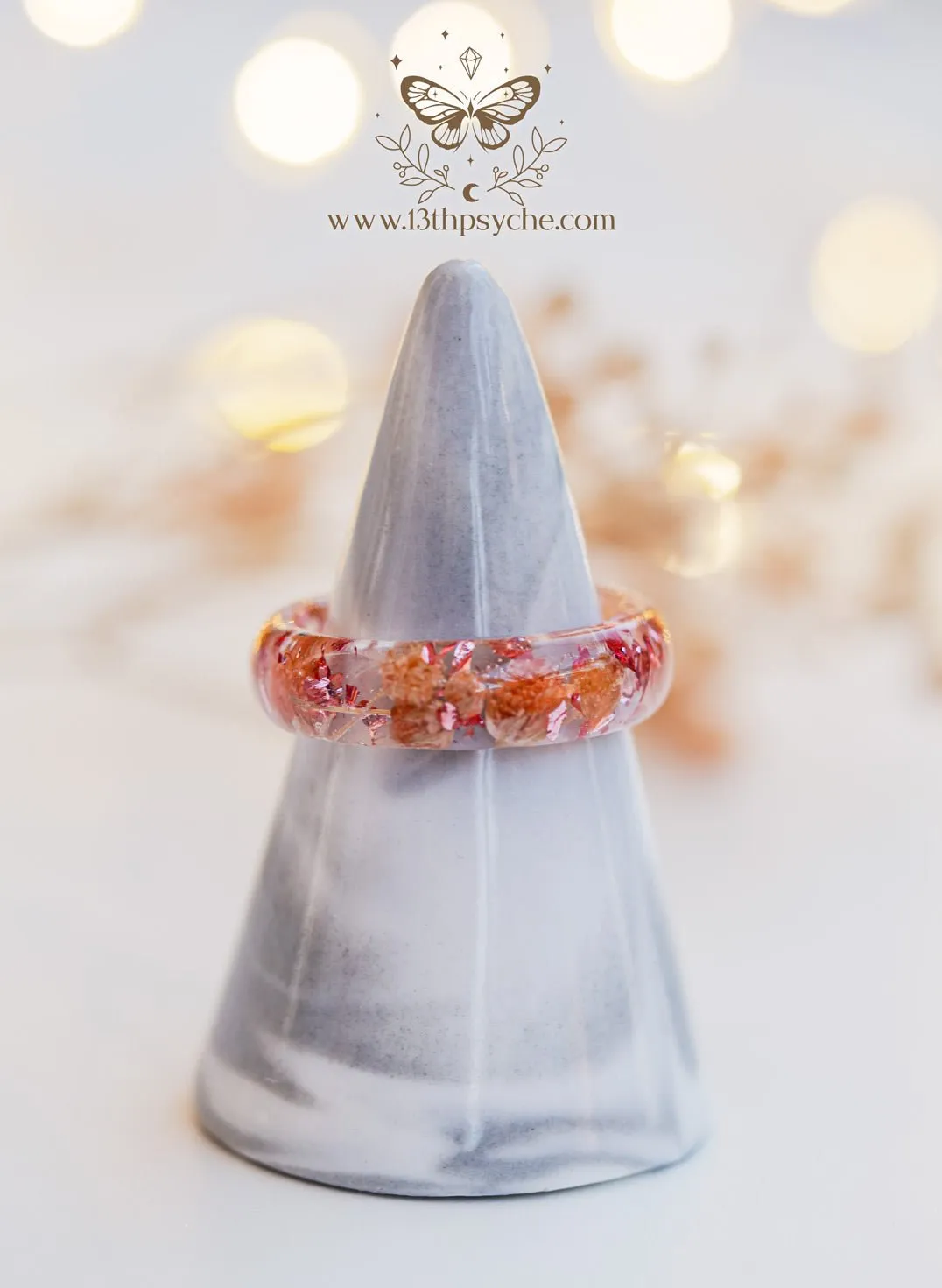 Orange baby's breath flowers resin ring