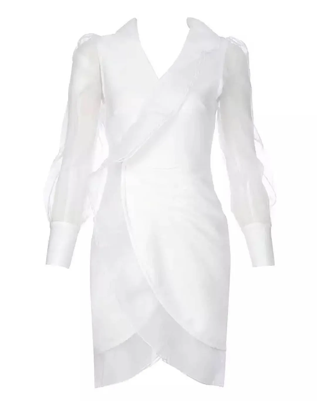 Organza Sleeve Dress In White