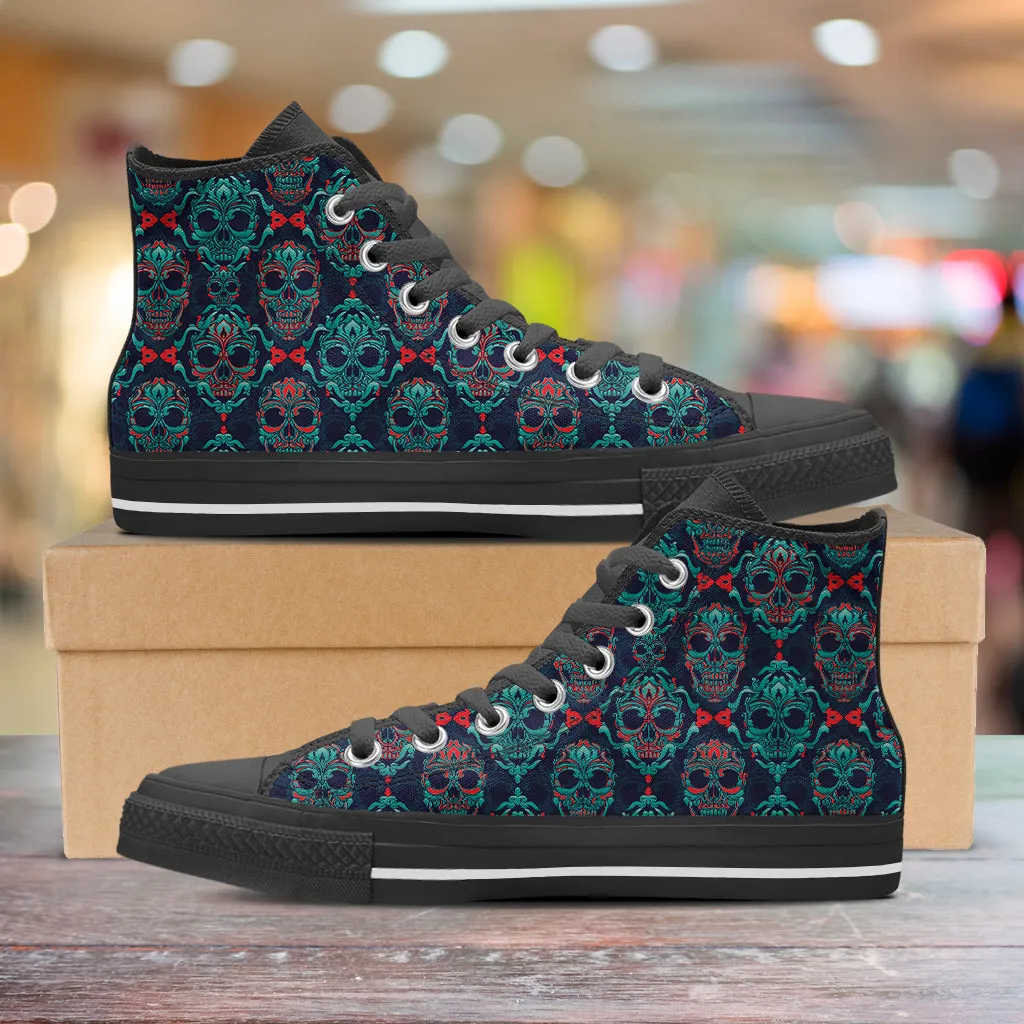 Ornamental Sugar Skull High Top Shoes Black