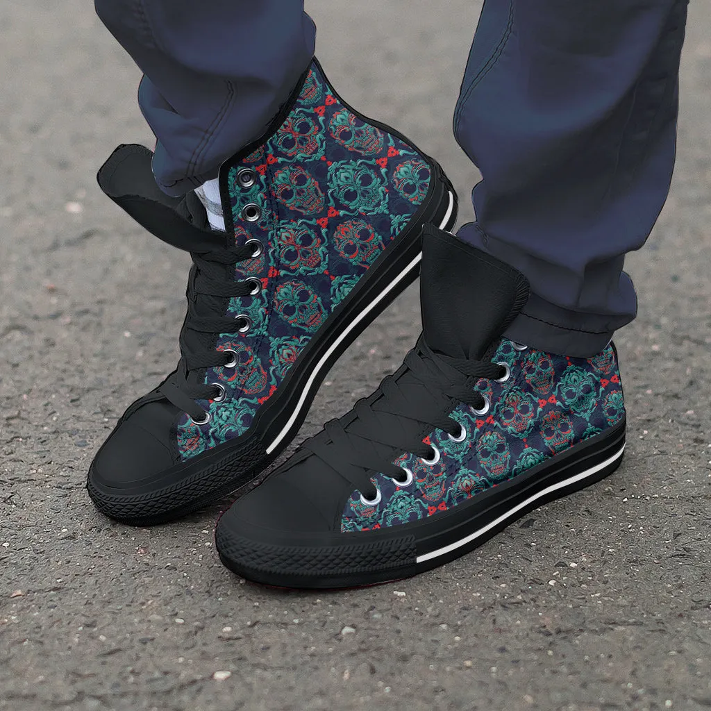 Ornamental Sugar Skull High Top Shoes Black