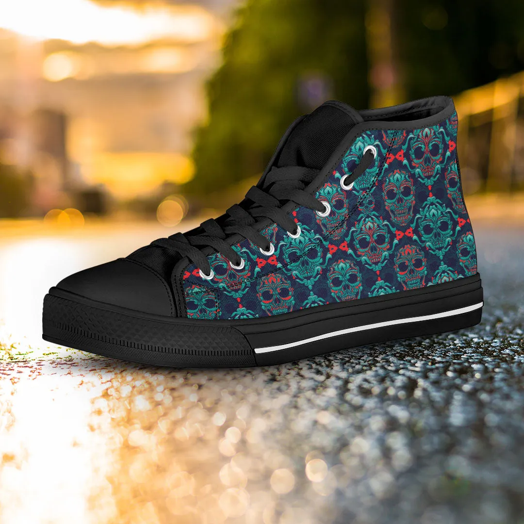 Ornamental Sugar Skull High Top Shoes Black