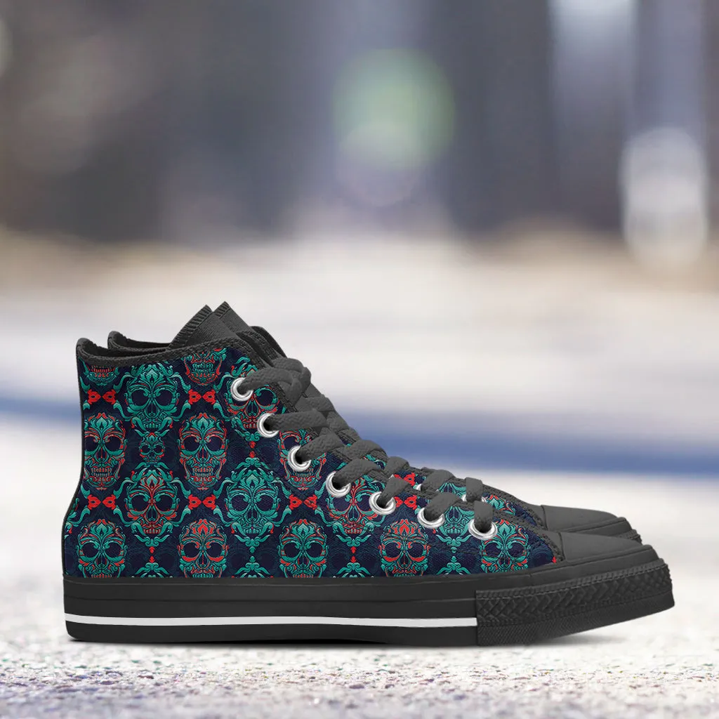 Ornamental Sugar Skull High Top Shoes Black